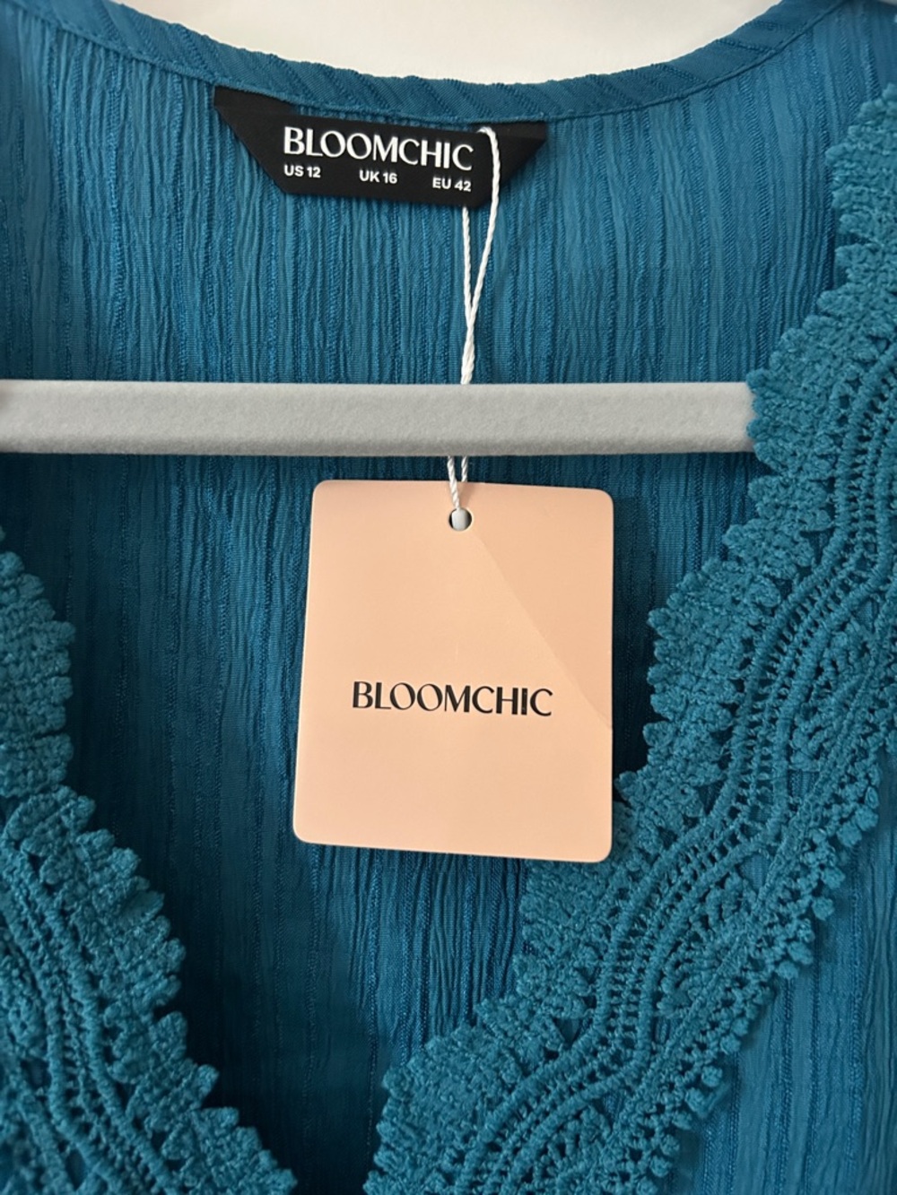 BloomChic Teal Midi Dress with Lace Waistband - Picture 2 of 8